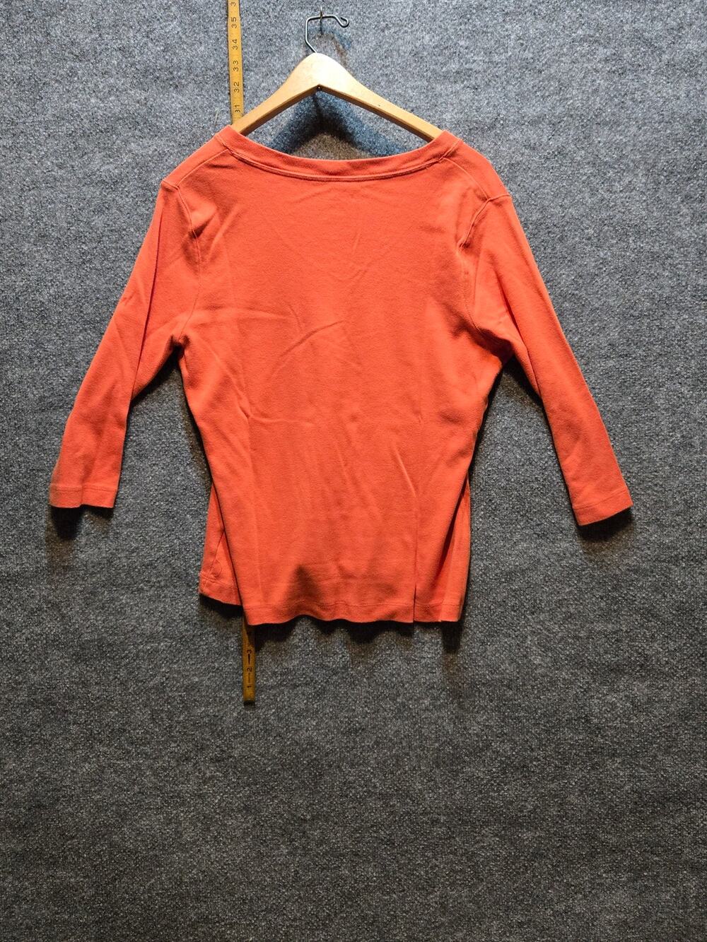 Kim Rogers Women's Size Large Orange 3/4  Sleeve Crewneck T-Shirt 100% Cotton